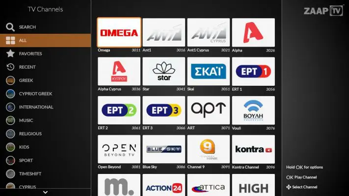 ZaapTV.com.au - ZAAPTV HD909 IPTV Receiver Set Top Box - TV Channels Menu
